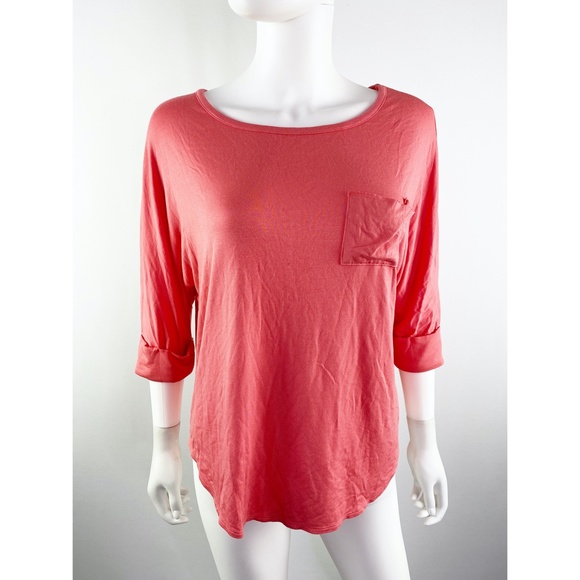 Chaser Tops - NEW Chaser Coral Pink Shirttail Top Rolltab Sleeve